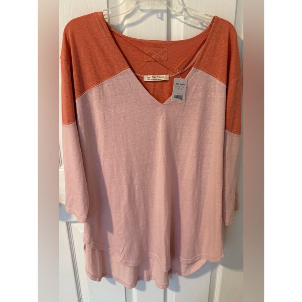 We The Free Two-Tone Dolman Long Sleeve Top in Rust and Light Pink